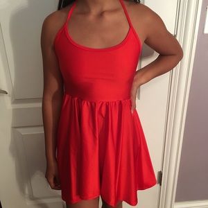 Red halter dress